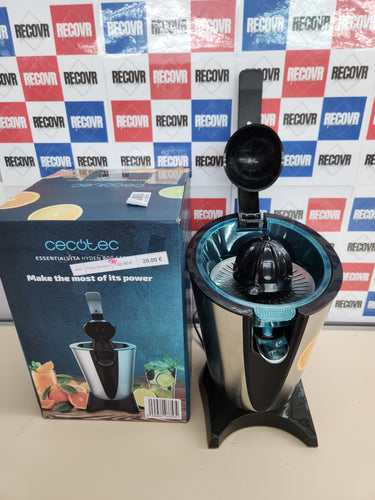 Exprimidor 600W eléctrico de brazo EssentialVita Hyden 600 Steel.Filtro de acero inoxidable, 2 Conos desmontables, Palanca de presión, Sistema antigoteo, Apto lavavajillas Cecotec
